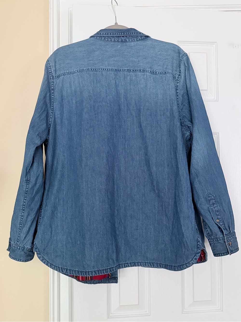 L.L. Bean Heritage Washed Denim Shirt Plaid Flannel Lined Tartan Button Down XL - Picture 2 of 7